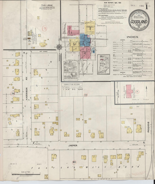 Sanborn Fire Insurance Map from Goodland, Newton County, Indiana (1933), Sheet #0001 - Historic Sanborn Fire Insurance Map Print, vintage old map wall art, antique decor, genealogy gift, Indiana Indiana map