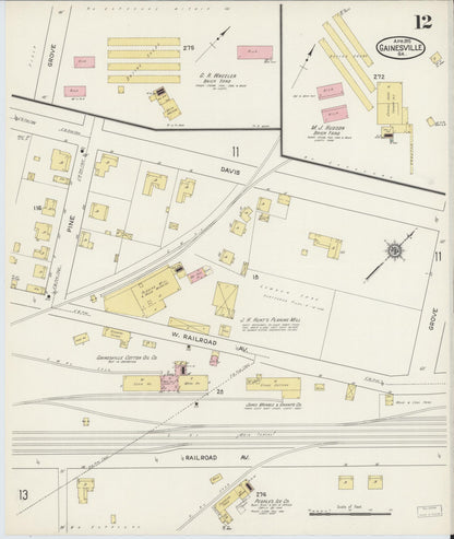 Sanborn Fire Insurance Map from Gainesville, Hall County, Georgia (1915), Sheet #0012 - Complete Map Set gallery image, historic Sanborn map, vintage wall art, Georgia Georgia