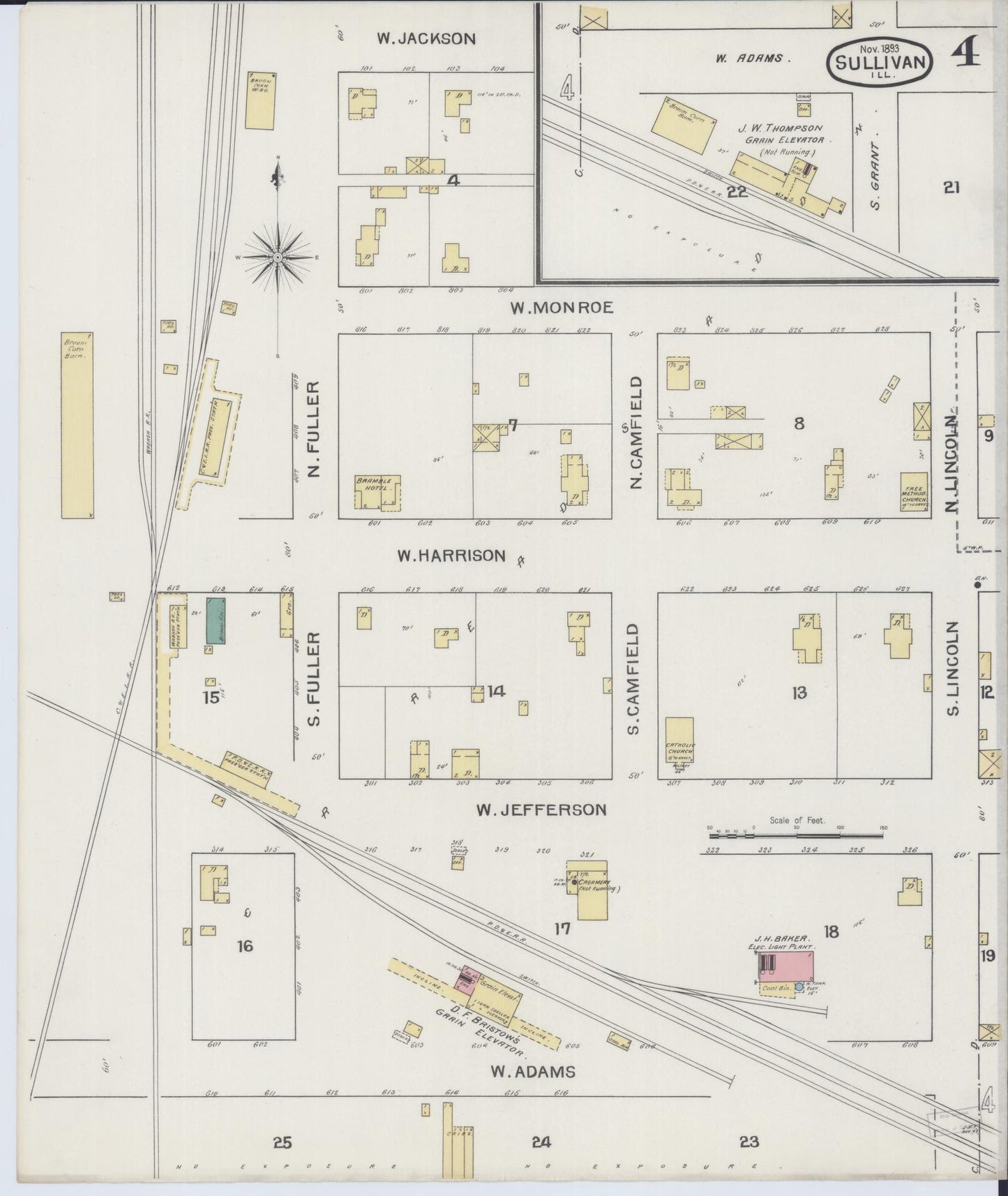 Sanborn Fire Insurance Map from Sullivan, Moultrie County, Illinois (1893), Sheet #0004 - Complete Map Set gallery image, historic Sanborn map, vintage wall art, Illinois Illinois
