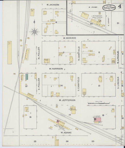 Sanborn Fire Insurance Map from Sullivan, Moultrie County, Illinois (1893), Sheet #0004 - Complete Map Set gallery image, historic Sanborn map, vintage wall art, Illinois Illinois