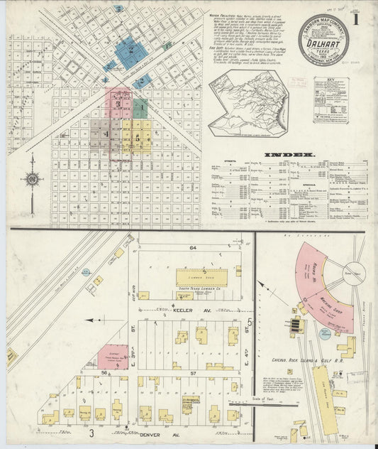 Sanborn Fire Insurance Map from Dalhart, Dallam And Hartley County, Texas (1913), Sheet #0001 - Historic Sanborn Fire Insurance Map Print, vintage old map wall art, antique decor, genealogy gift, Texas Texas map