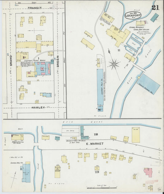 Sanborn Fire Insurance Map from Lockport, Niagara County, New York (1892), Sheet #0021 - Historic Sanborn Fire Insurance Map Print, vintage old map wall art, antique decor, genealogy gift, New York New York map