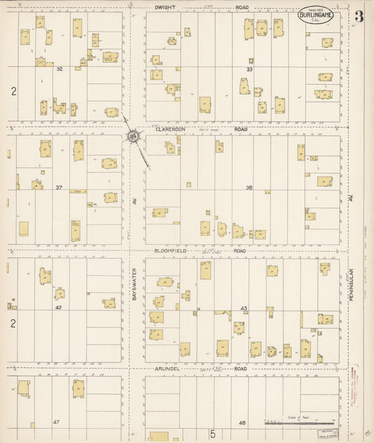Sanborn Fire Insurance Map from Burlingame, San Mateo County, California (1913), Sheet #0003 - Historic Sanborn Fire Insurance Map Print, vintage old map wall art, antique decor, genealogy gift, California California map