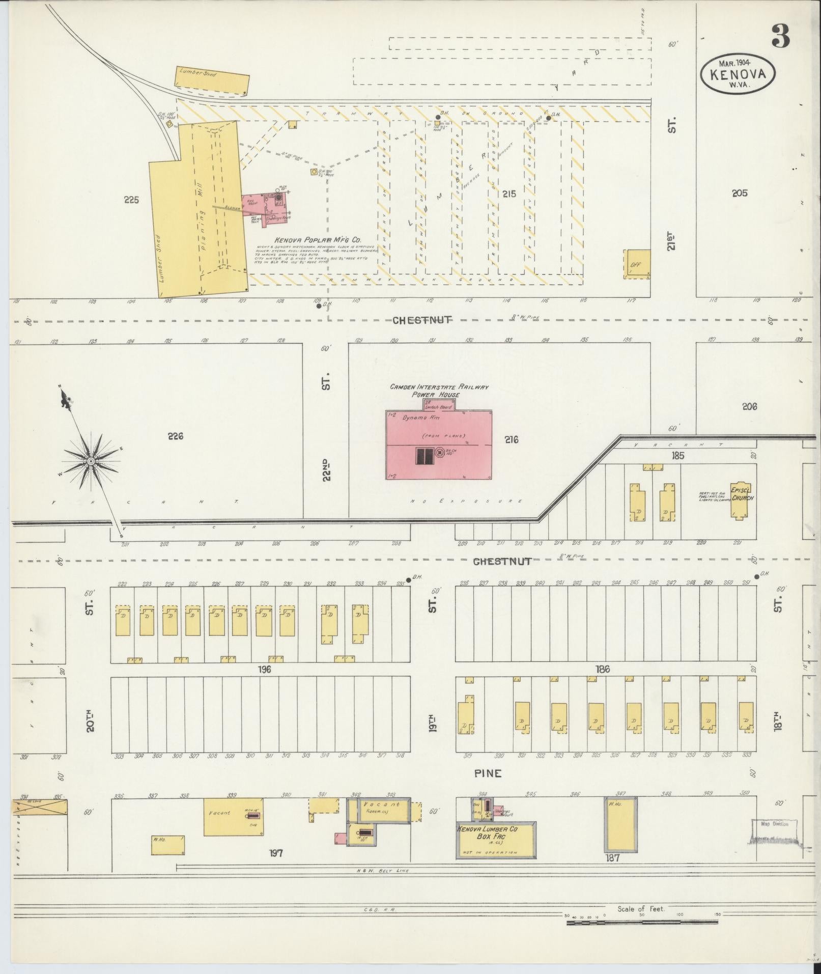 Sanborn Fire Insurance Map from Kenova, Wayne County, West Virginia (1904), Sheet #0003 - Complete Map Set gallery image, historic Sanborn map, vintage wall art, West Virginia West Virginia