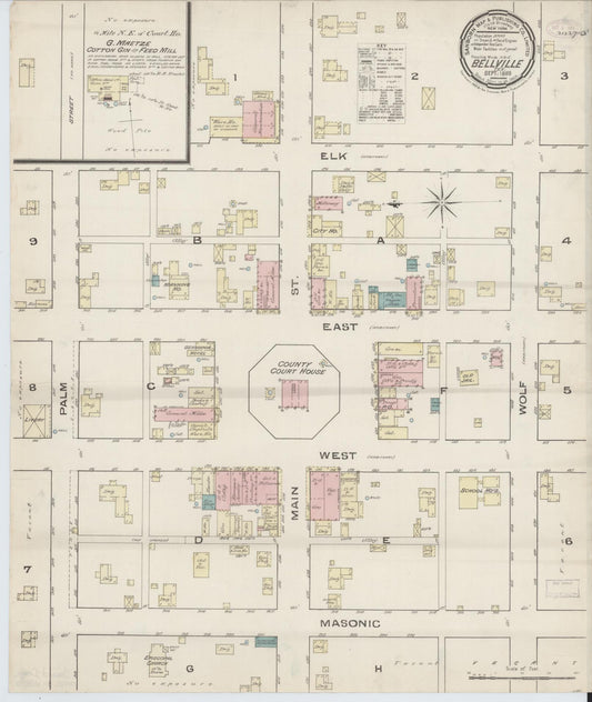 Sanborn Fire Insurance Map from Bellville, Austin County, Texas (1885), Sheet #0001 - Historic Sanborn Fire Insurance Map Print, vintage old map wall art, antique decor, genealogy gift, Texas Texas map