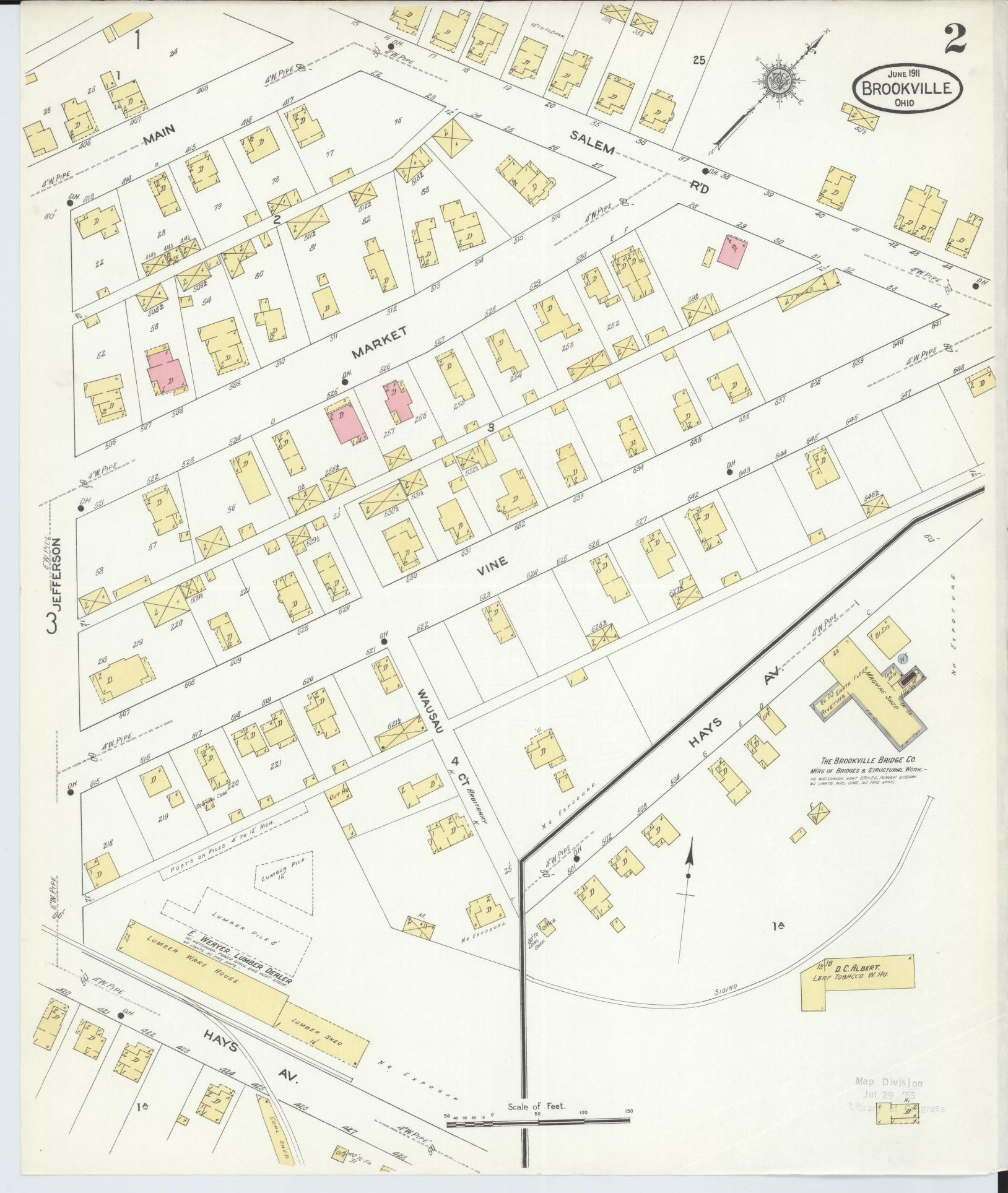 Sanborn Fire Insurance Map from Brookville, Montgomery County, Ohio (1911), Sheet #0002 - Historic Sanborn Fire Insurance Map Print, vintage old map wall art, antique decor, genealogy gift, Ohio Ohio map