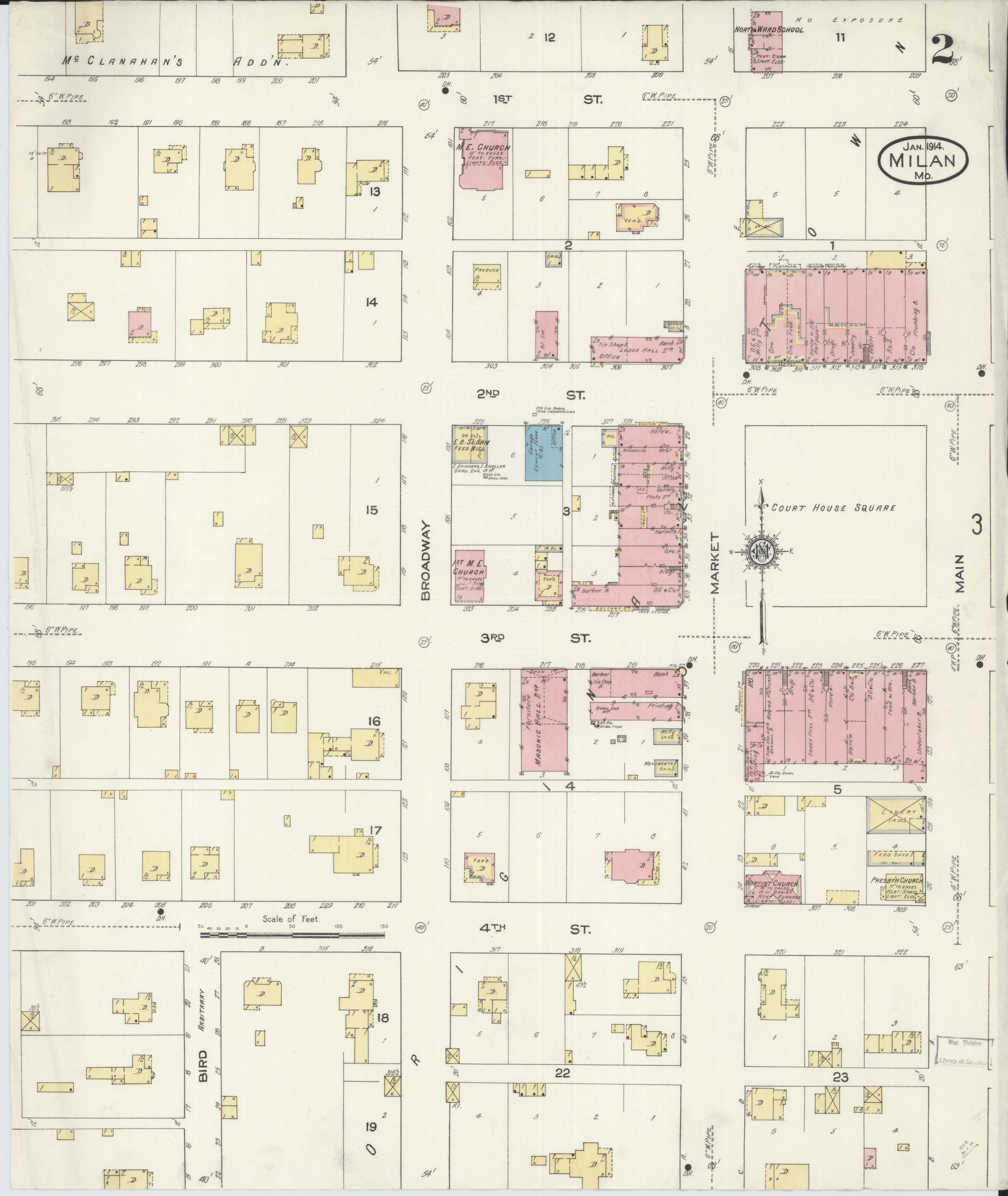 Sanborn Fire Insurance Map from Milan, Sullivan County, Missouri (1914), Sheet #0002 - Complete Map Set gallery image, historic Sanborn map, vintage wall art, Missouri Missouri