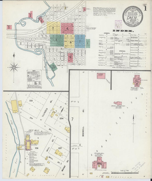 Sanborn Fire Insurance Map from Crete, Saline County, Nebraska (1902), Sheet #0001 - Historic Sanborn Fire Insurance Map Print, vintage old map wall art, antique decor, genealogy gift, Nebraska Nebraska map