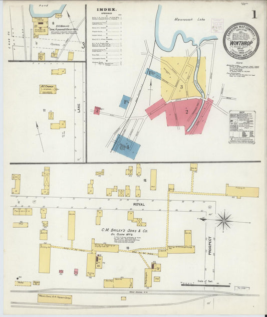 Sanborn Fire Insurance Map from Winthrop, Kennebec County, Maine (1903), Sheet #0001 - Historic Sanborn Fire Insurance Map Print, vintage old map wall art, antique decor, genealogy gift, Maine Maine map