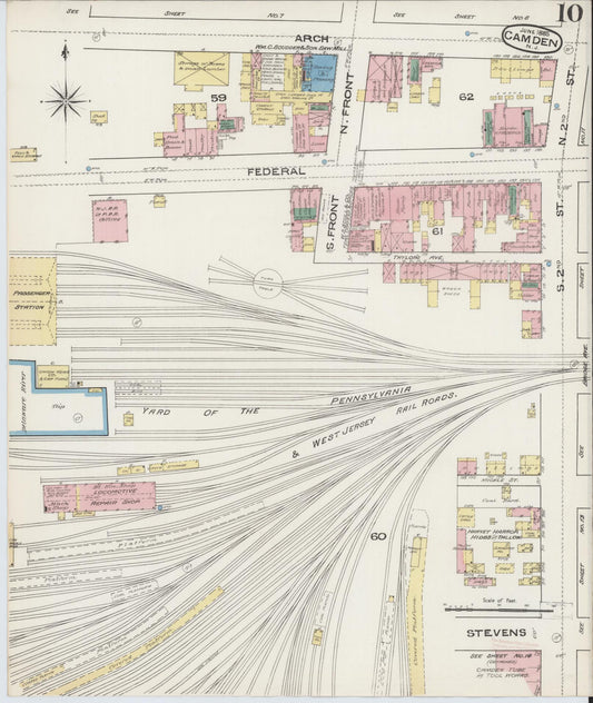 Sanborn Fire Insurance Map from Camden, Camden County, New Jersey (1885), Sheet #0010 - Historic Sanborn Fire Insurance Map Print, vintage old map wall art, antique decor, genealogy gift, New Jersey New Jersey map