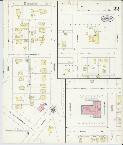 Sanborn Fire Insurance Map from Escanaba, Delta County, Michigan (1906), Sheet #0022 - Complete Map Set gallery image, historic Sanborn map, vintage wall art, Michigan Michigan