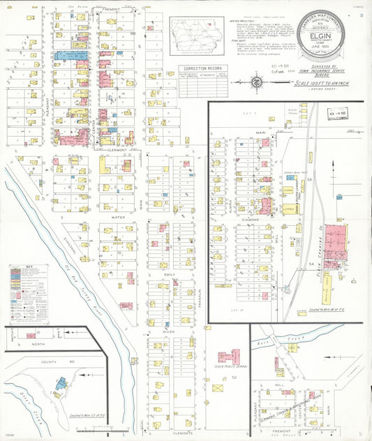 Sanborn Fire Insurance Map from Elgin, Fayette County, Iowa (1933), Sheet #0001 - Historic Sanborn Fire Insurance Map Print, vintage old map wall art