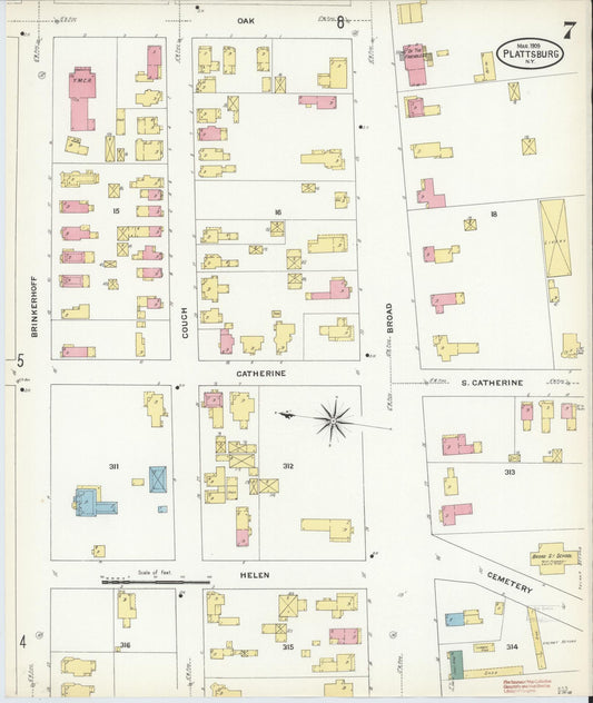 Sanborn Fire Insurance Map from Plattsburg, Clinton County, New York (1909), Sheet #0006 - Historic Sanborn Fire Insurance Map Print, vintage old map wall art, antique decor, genealogy gift, New York New York map