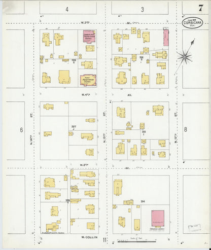Sanborn Fire Insurance Map from Corsicana, Navarro County, Texas (1905), Sheet #0007 - Complete Map Set gallery image, historic Sanborn map, vintage wall art, Texas Texas