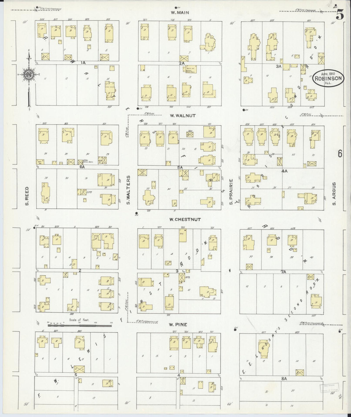 Sanborn Fire Insurance Map from Robinson, Crawford County, Illinois (1910), Sheet #0005 - Historic Sanborn Fire Insurance Map Print, vintage old map wall art, antique decor, genealogy gift, Illinois Illinois map