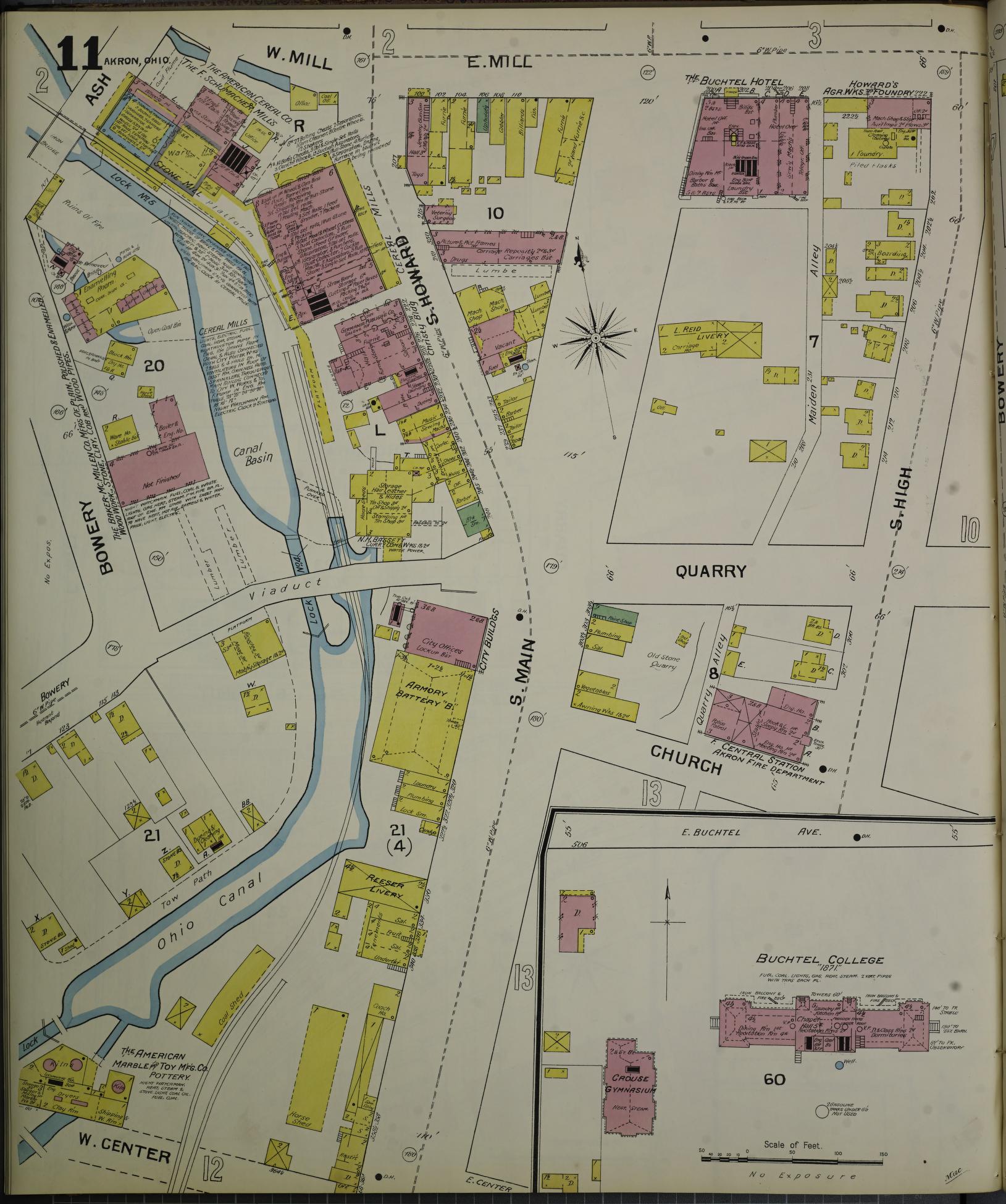 Sanborn Fire Insurance Map from Akron, Summit County, Ohio (1892), Sheet #0011 - Historic Sanborn Fire Insurance Map Print, vintage old map wall art, antique decor, genealogy gift, Ohio Ohio map