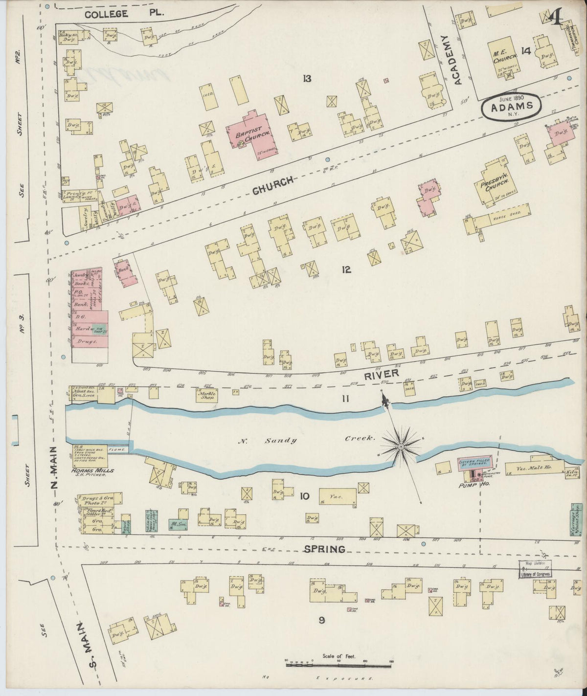 Sanborn Fire Insurance Map from Adams, Jefferson County, New York (1890), Sheet #0004 - Complete Map Set gallery image, historic Sanborn map, vintage wall art, New York New York