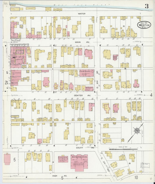 Sanborn Fire Insurance Map from Weston, Lewis County, West Virginia (1913), Sheet #0003 - Historic Sanborn Fire Insurance Map Print, vintage old map wall art, antique decor, genealogy gift, West Virginia West Virginia map