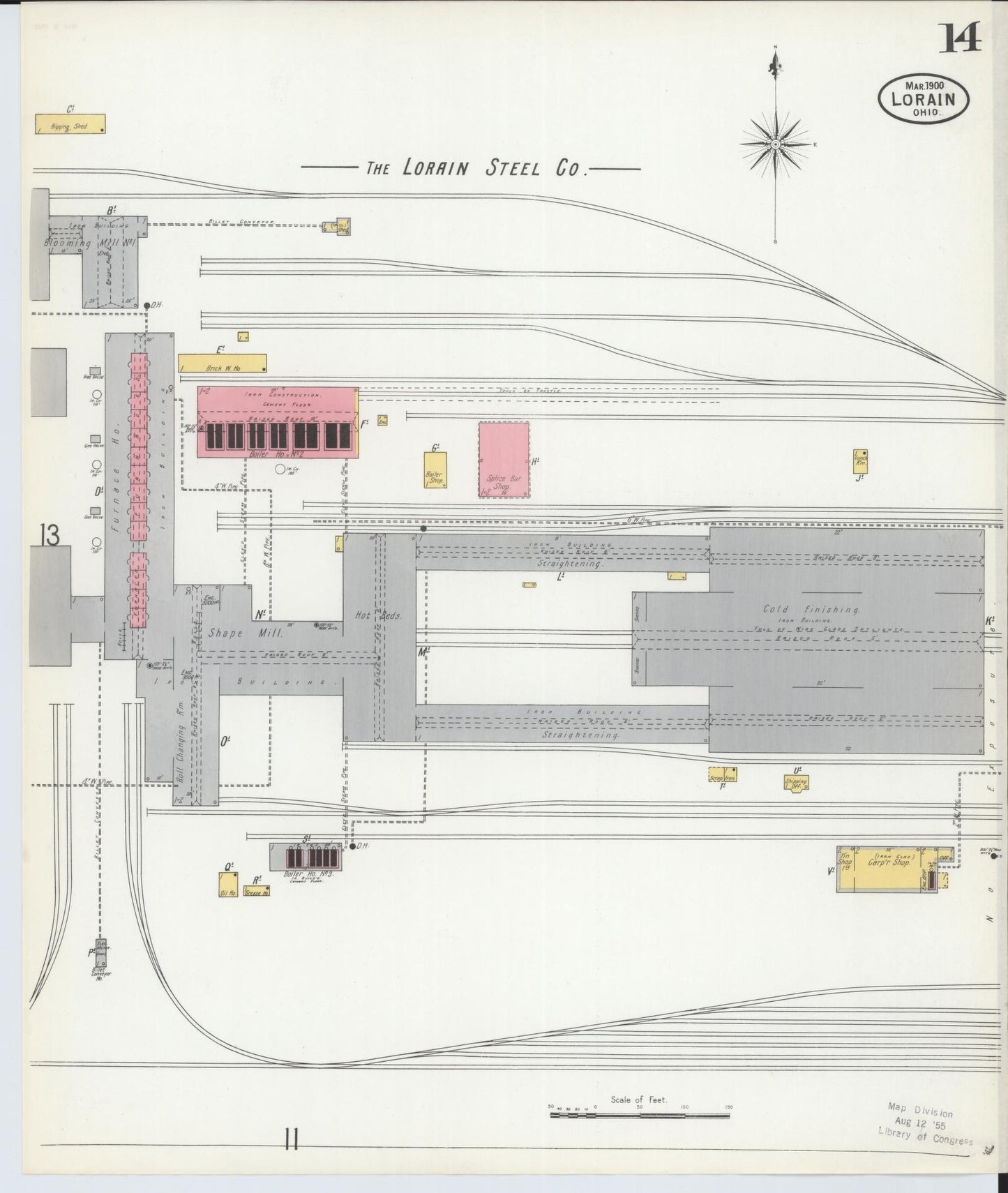 Sanborn Fire Insurance Map from Lorain, Lorain County, Ohio (1900), Sheet #0014 - Historic Sanborn Fire Insurance Map Print, vintage old map wall art, antique decor, genealogy gift, Ohio Ohio map