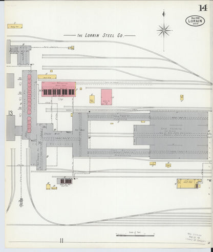 Sanborn Fire Insurance Map from Lorain, Lorain County, Ohio (1900), Sheet #0014 - Historic Sanborn Fire Insurance Map Print, vintage old map wall art, antique decor, genealogy gift, Ohio Ohio map