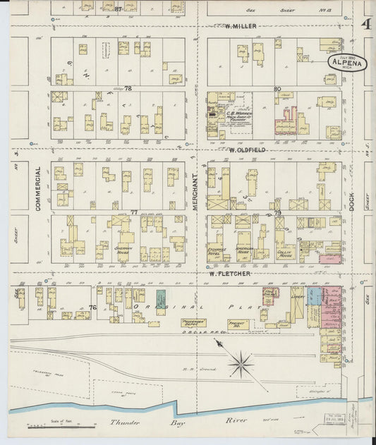 Sanborn Fire Insurance Map from Alpena, Alpena County, Michigan (1890), Sheet #0004 - Historic Sanborn Fire Insurance Map Print, vintage old map wall art, antique decor, genealogy gift, Michigan Michigan map
