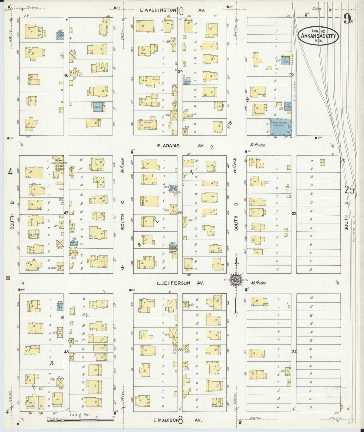 Sanborn Fire Insurance Map from Arkansas City, Cowley County, Kansas (1912), Sheet #0009 - Historic Sanborn Fire Insurance Map Print, vintage old map wall art, antique decor, genealogy gift, Kansas Kansas map