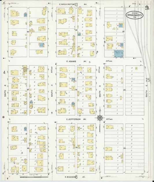 Sanborn Fire Insurance Map from Arkansas City, Cowley County, Kansas (1912), Sheet #0009 - Historic Sanborn Fire Insurance Map Print, vintage old map wall art, antique decor, genealogy gift, Kansas Kansas map