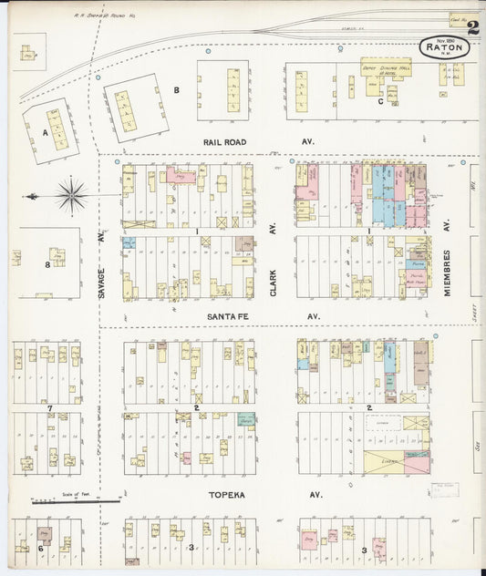 Sanborn Fire Insurance Map from Raton, Colfax County, New Mexico (1890), Sheet #0002 - Historic Sanborn Fire Insurance Map Print, vintage old map wall art, antique decor, genealogy gift, New Mexico New Mexico map