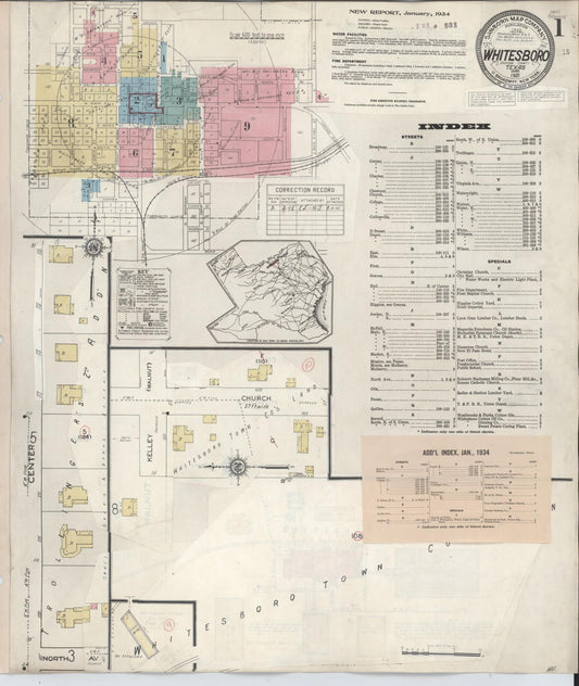 Sanborn Fire Insurance Map from Whitesboro, Grayson County, Texas (1943), Sheet #0001 - Historic Sanborn Fire Insurance Map Print, vintage old map wall art, antique decor, genealogy gift, Texas Texas map