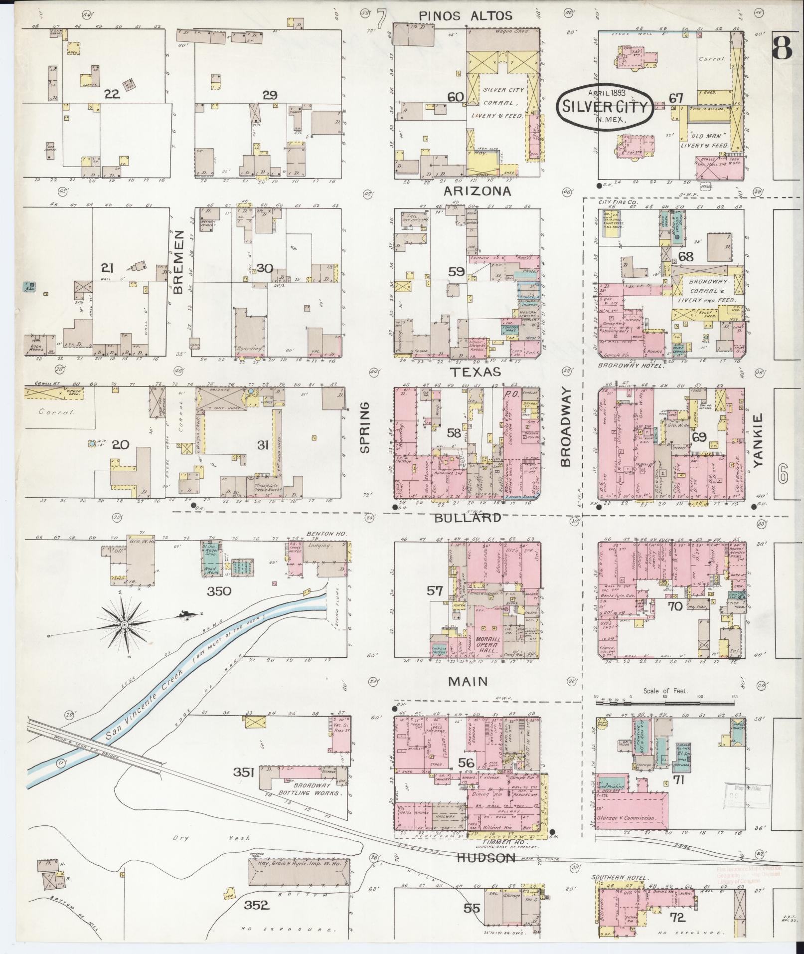 Sanborn Fire Insurance Map from Silver City, Grant County, New Mexico (1893), Sheet #0008 - Historic Sanborn Fire Insurance Map Print, vintage old map wall art, antique decor, genealogy gift, New Mexico New Mexico map