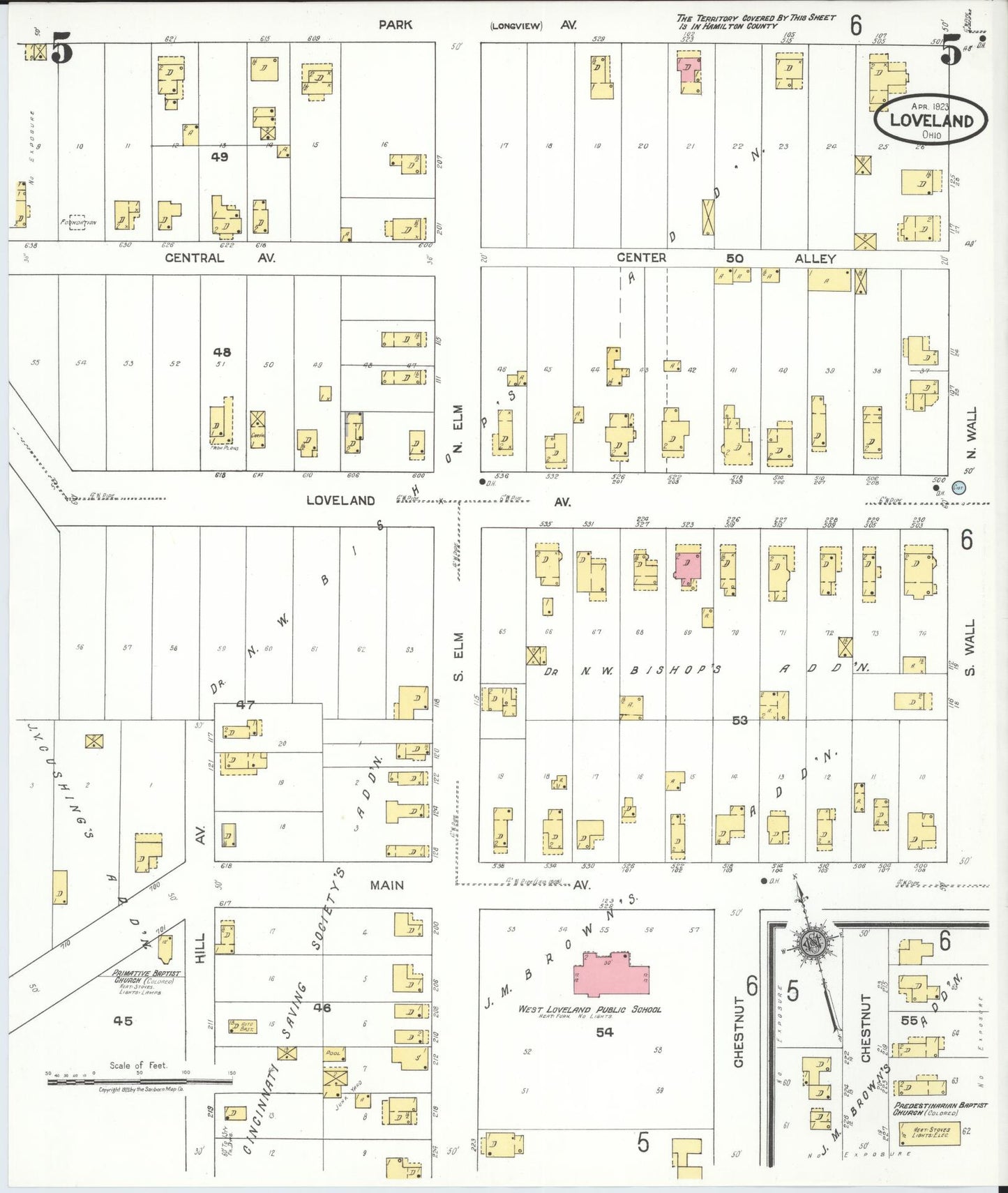 Sanborn Fire Insurance Map from Loveland, Clermont, Hamilton, And Warren County, Ohio (1923), Sheet #0005 - Historic Sanborn Fire Insurance Map Print, vintage old map wall art, antique decor, genealogy gift, Ohio Ohio map