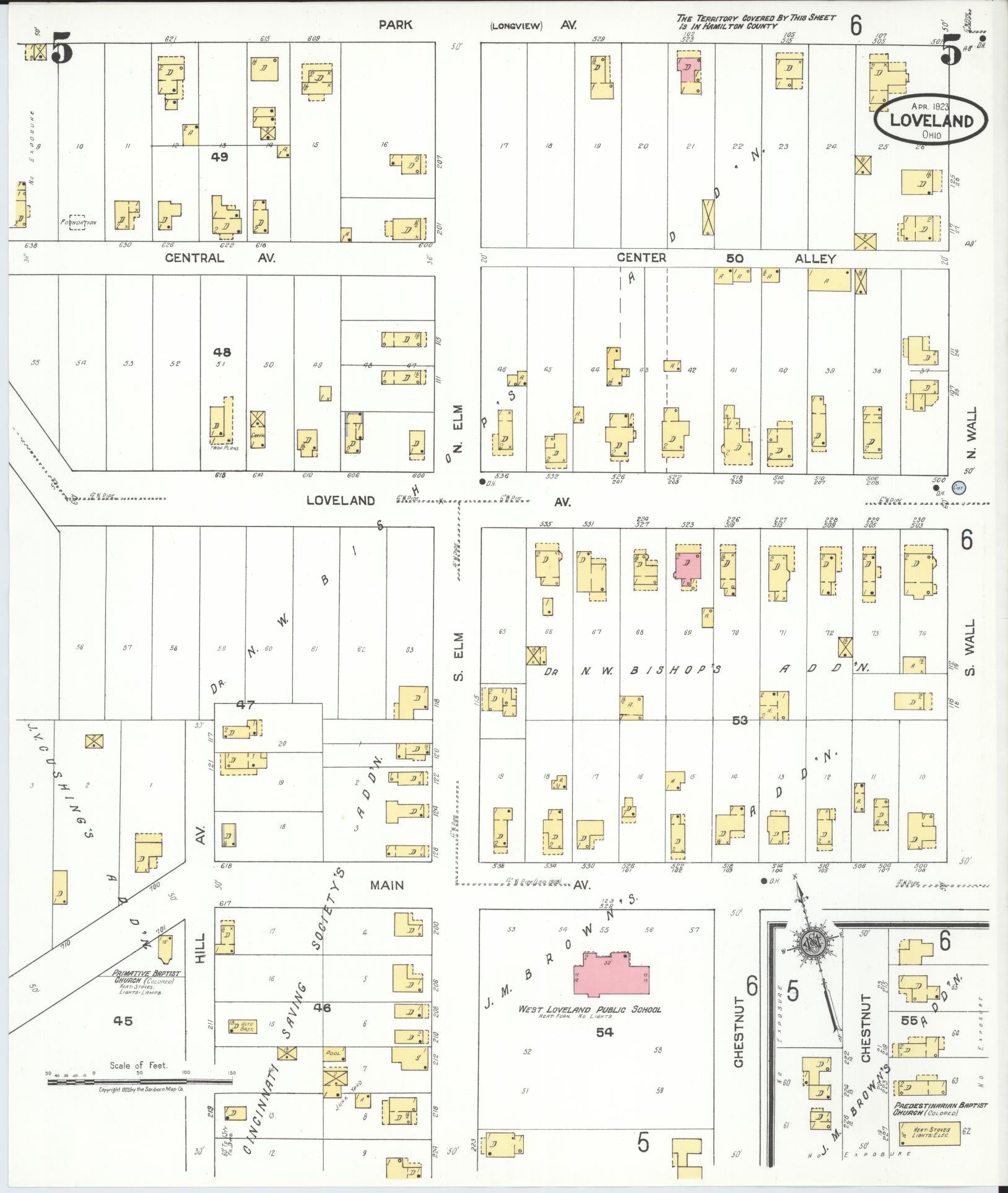 Sanborn Fire Insurance Map from Loveland, Clermont, Hamilton, And Warren County, Ohio (1923), Sheet #0005 - Historic Sanborn Fire Insurance Map Print, vintage old map wall art, antique decor, genealogy gift, Ohio Ohio map