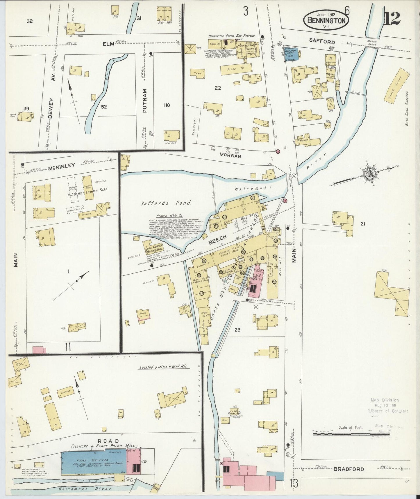 Sanborn Fire Insurance Map from Bennington, Bennington County, Vermont (1912), Sheet #0012 - Complete Map Set gallery image, historic Sanborn map, vintage wall art, Vermont Vermont