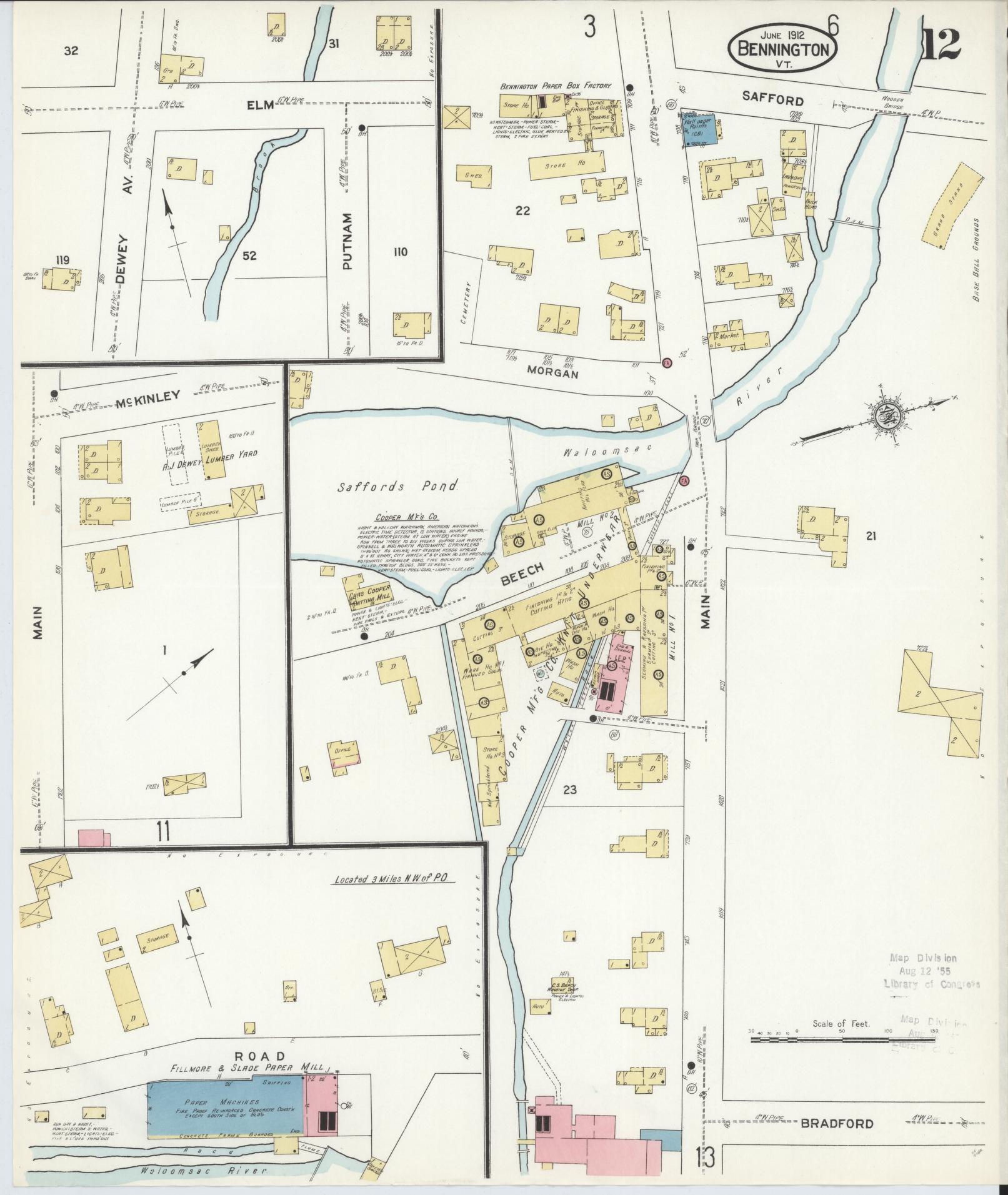 Sanborn Fire Insurance Map from Bennington, Bennington County, Vermont (1912), Sheet #0012 - Complete Map Set gallery image, historic Sanborn map, vintage wall art, Vermont Vermont