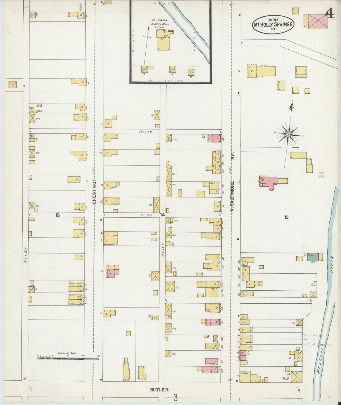 Sanborn Fire Insurance Map from Mount Holly Springs, Cumberland County, Pennsylvania (1902), Sheet #0004 - Historic Sanborn Fire Insurance Map Print, vintage old map wall art, antique decor, genealogy gift, Pennsylvania Pennsylvania map