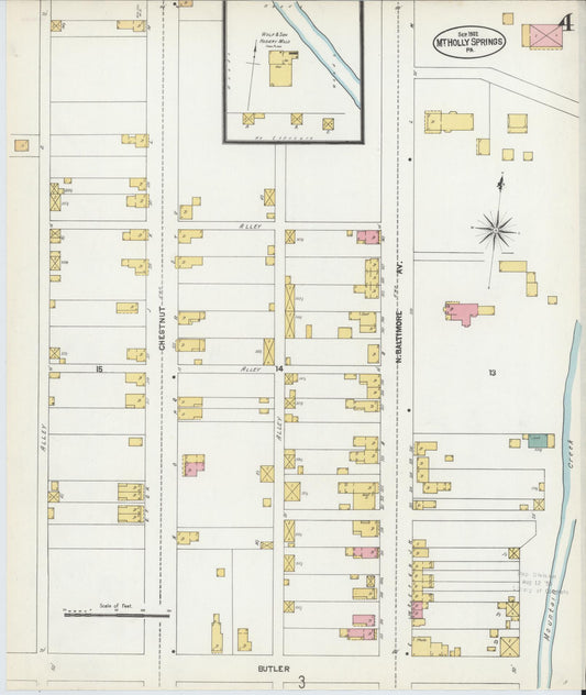 Sanborn Fire Insurance Map from Mount Holly Springs, Cumberland County, Pennsylvania (1902), Sheet #0004 - Historic Sanborn Fire Insurance Map Print, vintage old map wall art, antique decor, genealogy gift, Pennsylvania Pennsylvania map