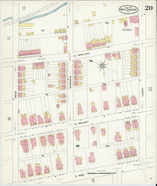 Sanborn Fire Insurance Map from West Chester, Chester County, Pennsylvania (1909), Sheet #0020 - Historic Sanborn Fire Insurance Map Print, vintage old map wall art, antique decor, genealogy gift, Pennsylvania Pennsylvania map