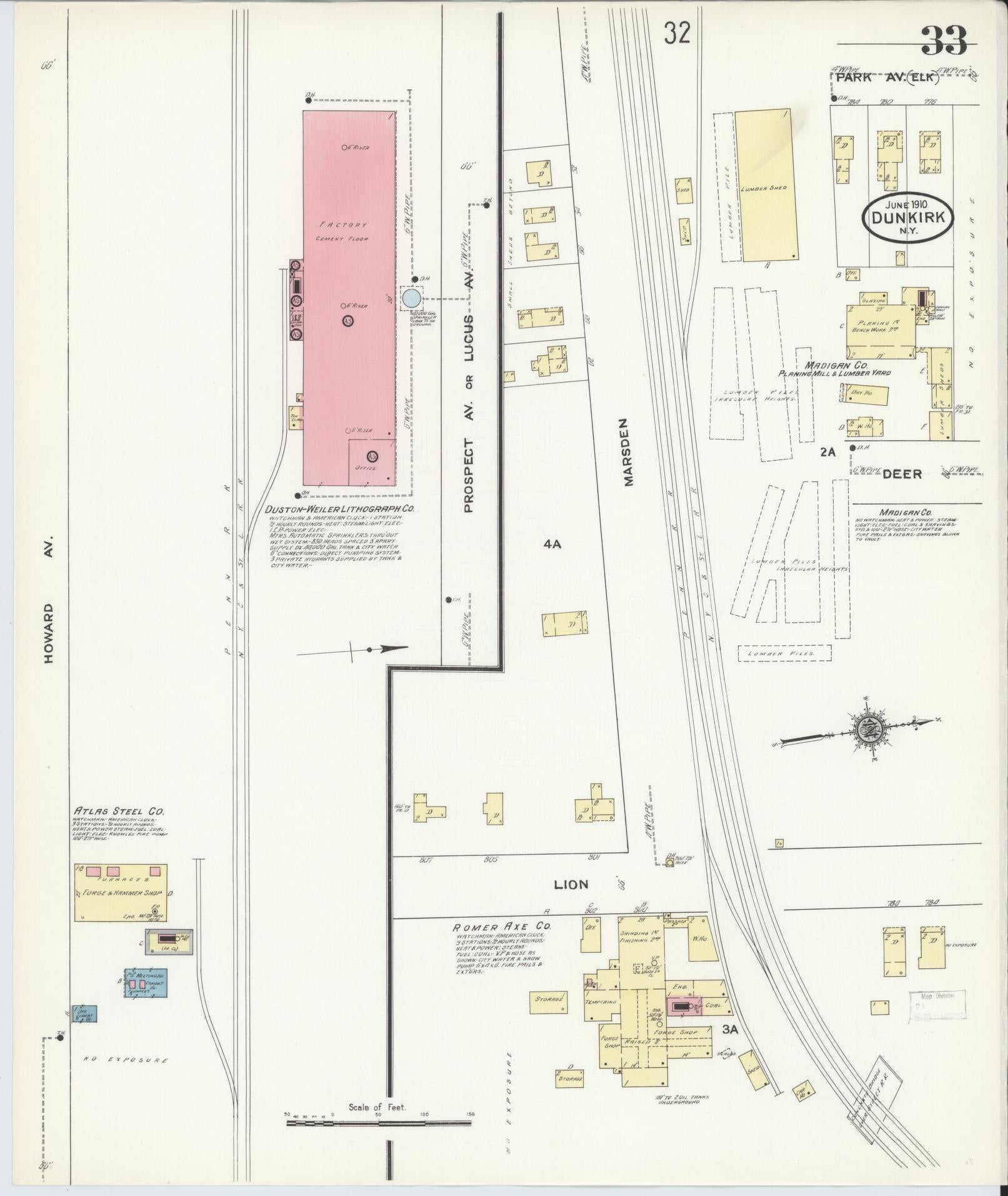 Sanborn Fire Insurance Map from Dunkirk, Chautauqua County, New York (1910), Sheet #0033 - Complete Map Set gallery image, historic Sanborn map, vintage wall art, New York New York