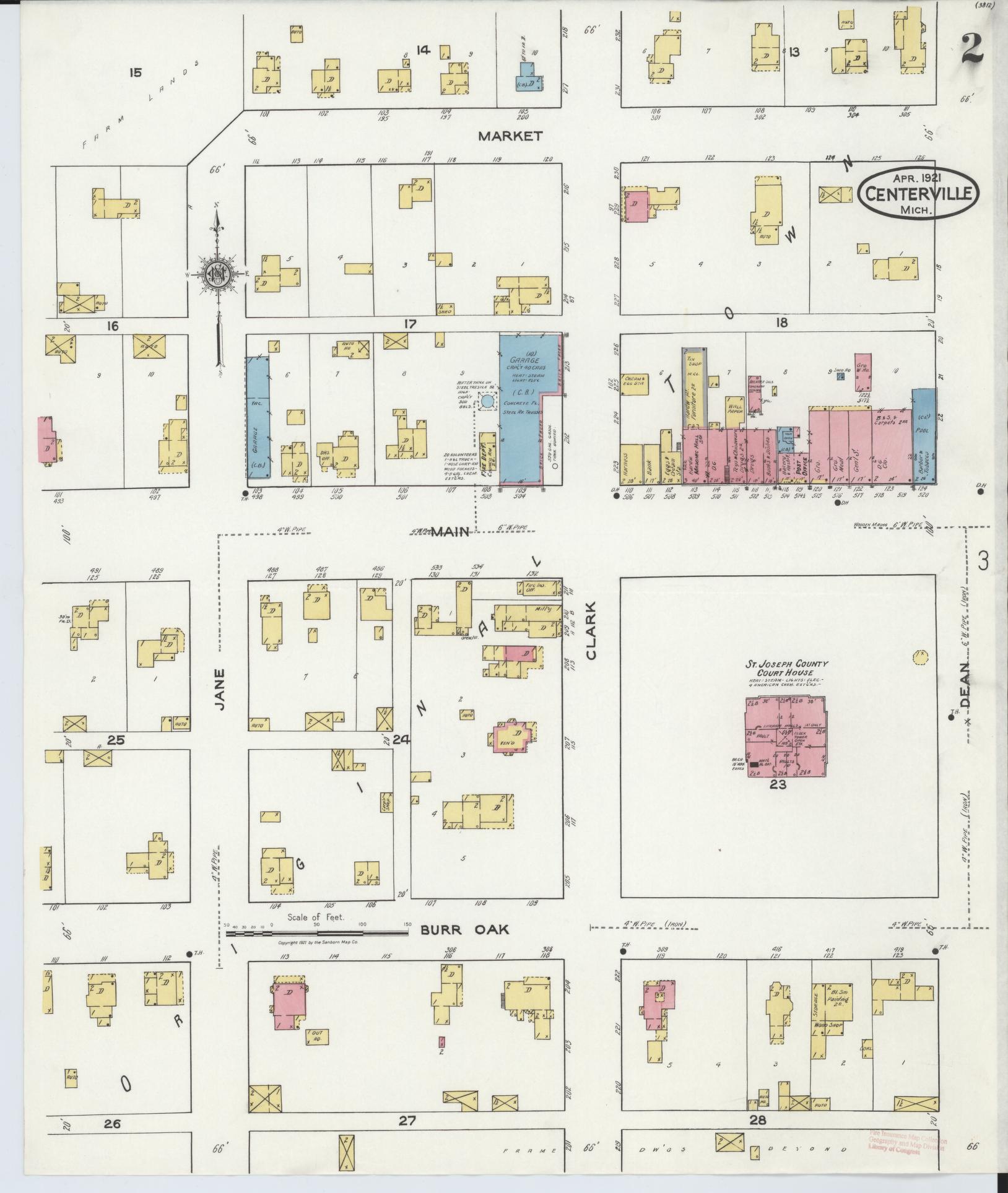 Sanborn Fire Insurance Map from Centreville, Saint Joseph County, Michigan (1921), Sheet #0002 - Complete Map Set gallery image, historic Sanborn map, vintage wall art, Michigan Michigan