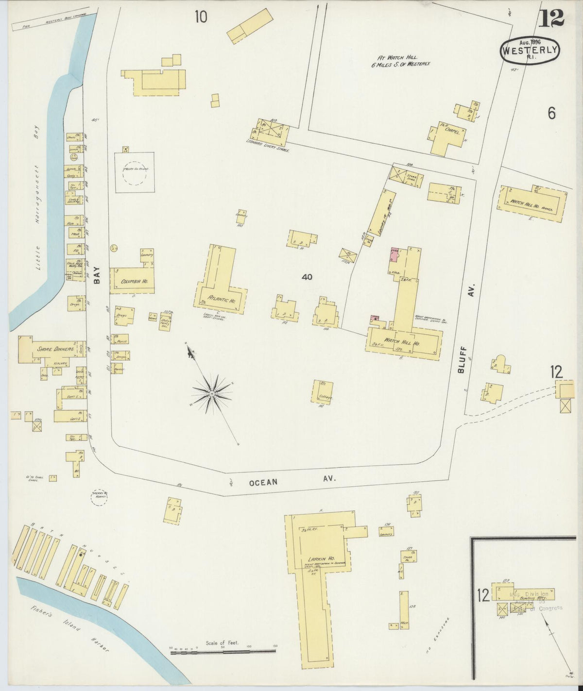 Sanborn Fire Insurance Map from Westerly, Washington County, Rhode Island (1896), Sheet #0012 - Complete Map Set gallery image, historic Sanborn map, vintage wall art, Rhode Island Rhode Island