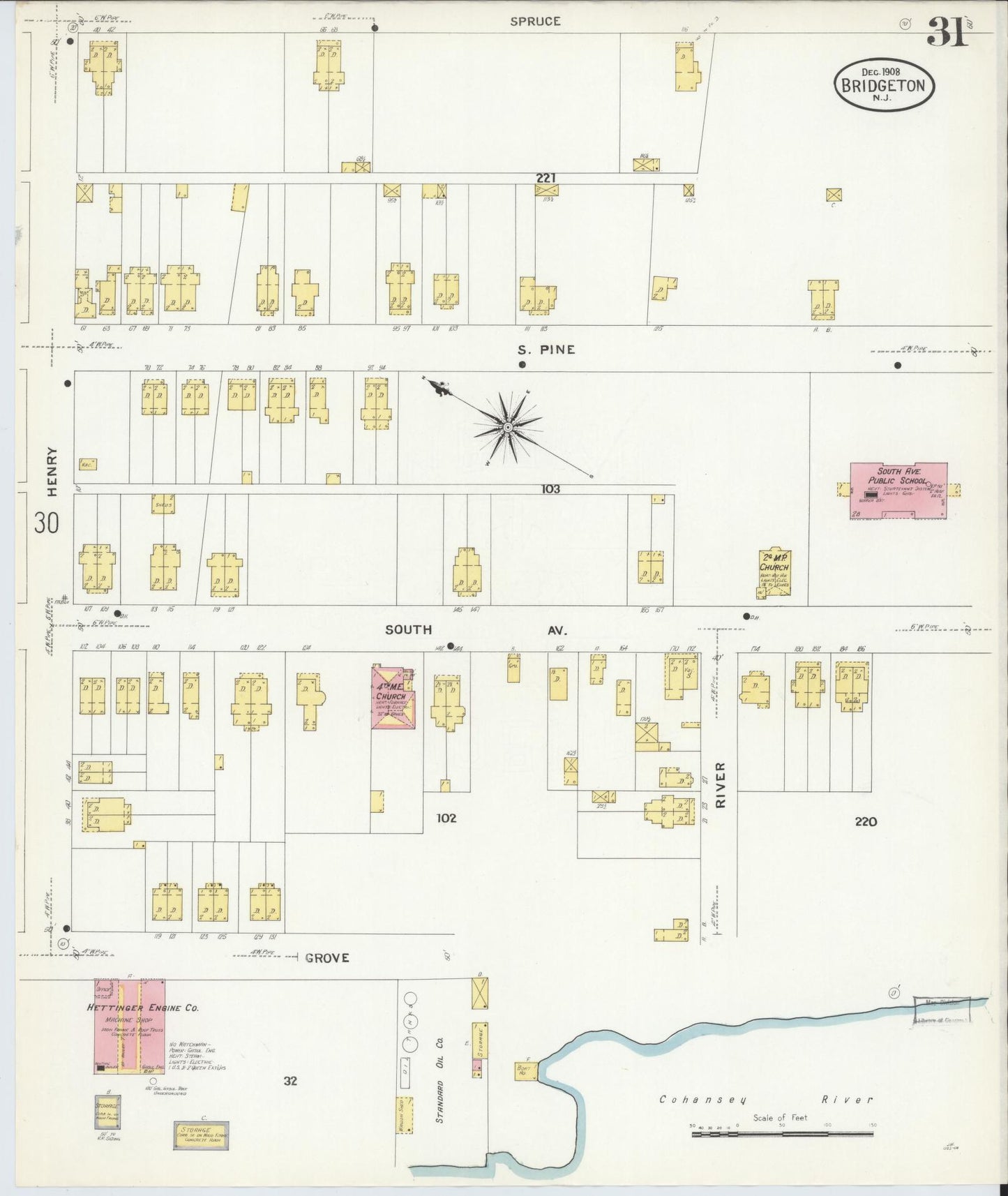 Sanborn Fire Insurance Map from Bridgeton, Cumberland County, New Jersey (1908), Sheet #0031 - Complete Map Set gallery image, historic Sanborn map, vintage wall art, New Jersey New Jersey