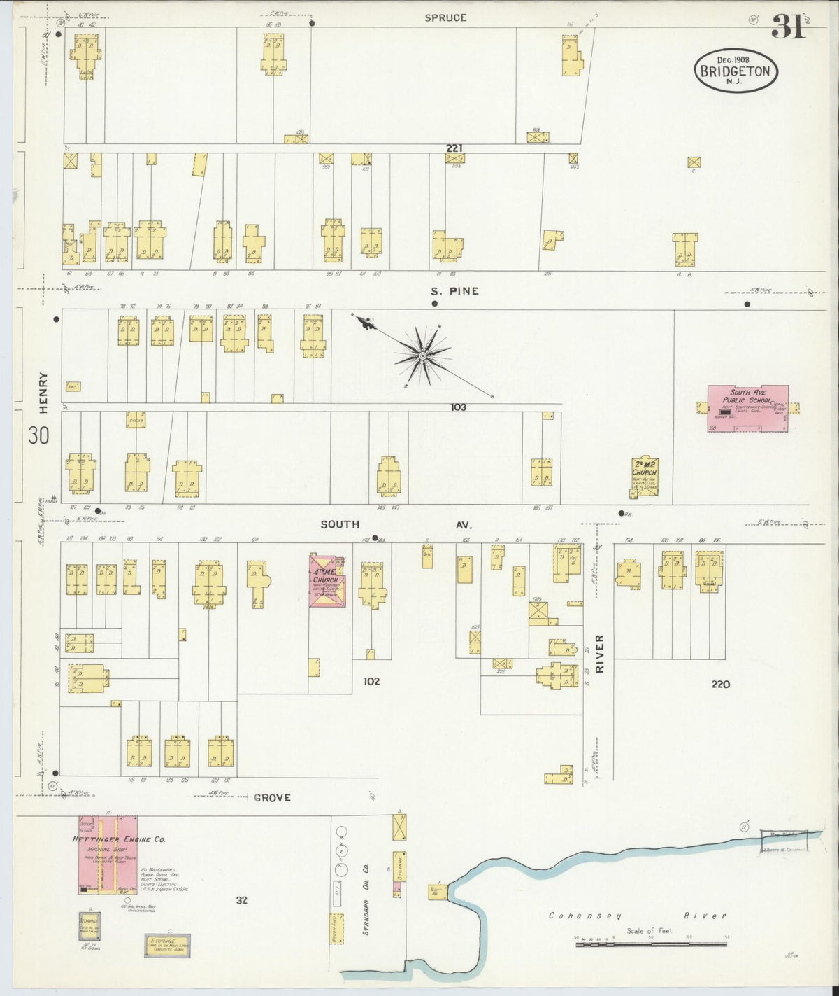 Sanborn Fire Insurance Map from Bridgeton, Cumberland County, New Jersey (1908), Sheet #0031 - Complete Map Set gallery image, historic Sanborn map, vintage wall art, New Jersey New Jersey