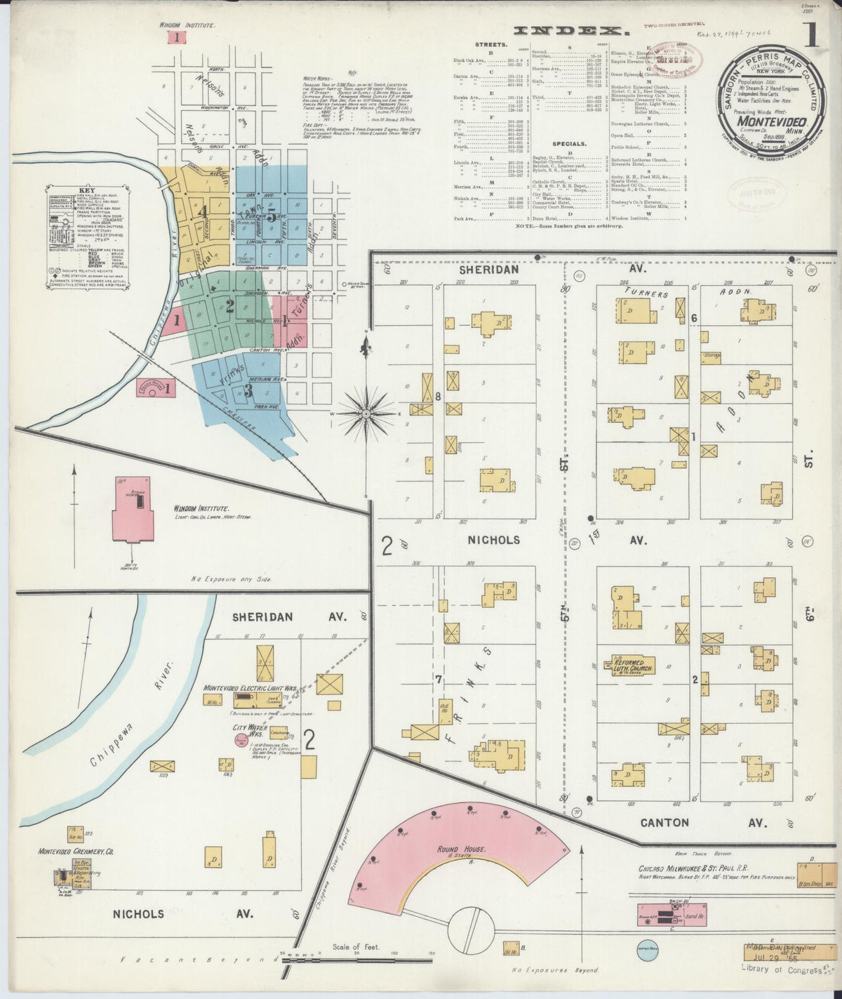 Sanborn Fire Insurance Map from Montevideo, Chippewa County, Minnesota (1899), Sheet #0001 - Historic Sanborn Fire Insurance Map Print, vintage old map wall art, antique decor, genealogy gift, Minnesota Minnesota map