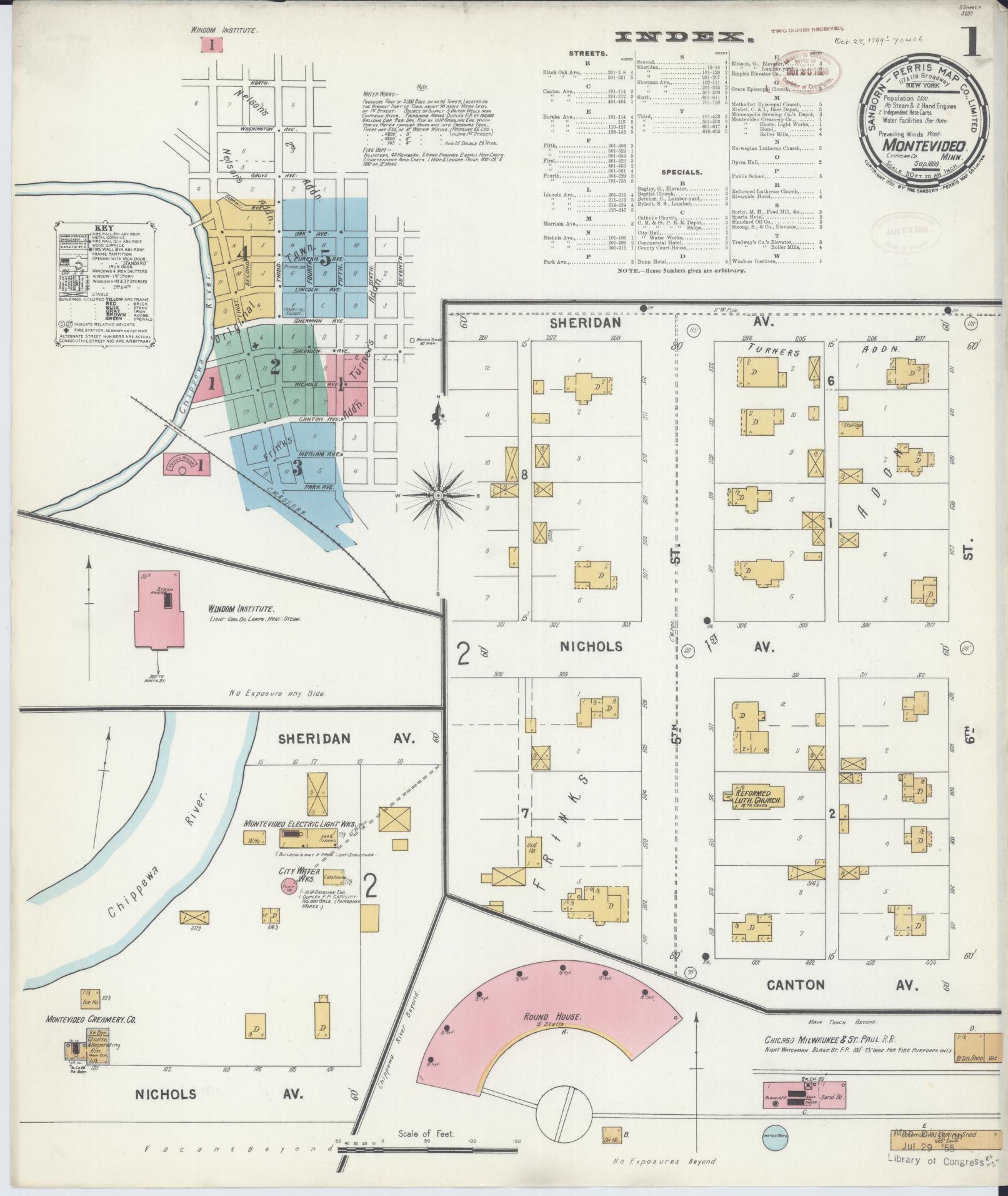 Sanborn Fire Insurance Map from Montevideo, Chippewa County, Minnesota (1899), Sheet #0001 - Historic Sanborn Fire Insurance Map Print, vintage old map wall art, antique decor, genealogy gift, Minnesota Minnesota map