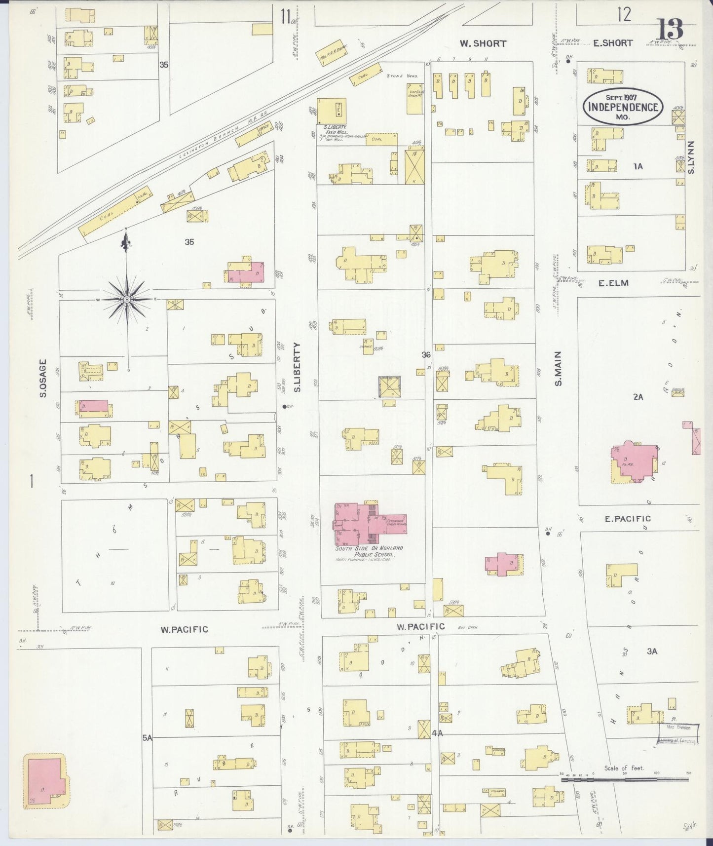 Sanborn Fire Insurance Map from Independence, Jackson County, Missouri (1907), Sheet #0013 - Historic Sanborn Fire Insurance Map Print, vintage old map wall art, antique decor, genealogy gift, Missouri Missouri map