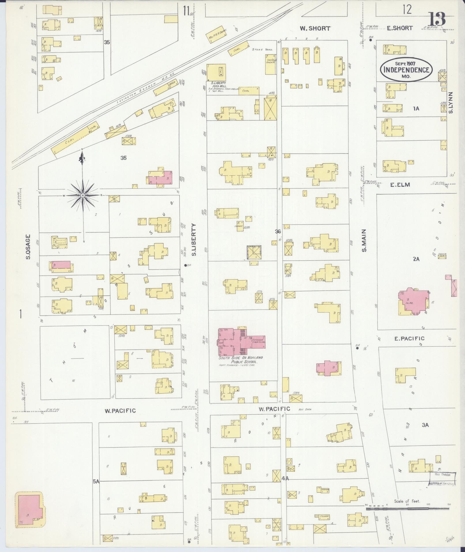 Sanborn Fire Insurance Map from Independence, Jackson County, Missouri (1907), Sheet #0013 - Historic Sanborn Fire Insurance Map Print, vintage old map wall art, antique decor, genealogy gift, Missouri Missouri map