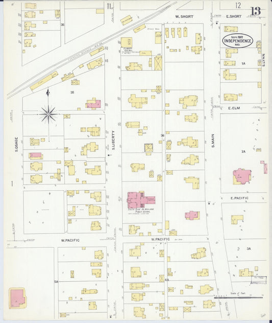 Sanborn Fire Insurance Map from Independence, Jackson County, Missouri (1907), Sheet #0013 - Historic Sanborn Fire Insurance Map Print, vintage old map wall art, antique decor, genealogy gift, Missouri Missouri map