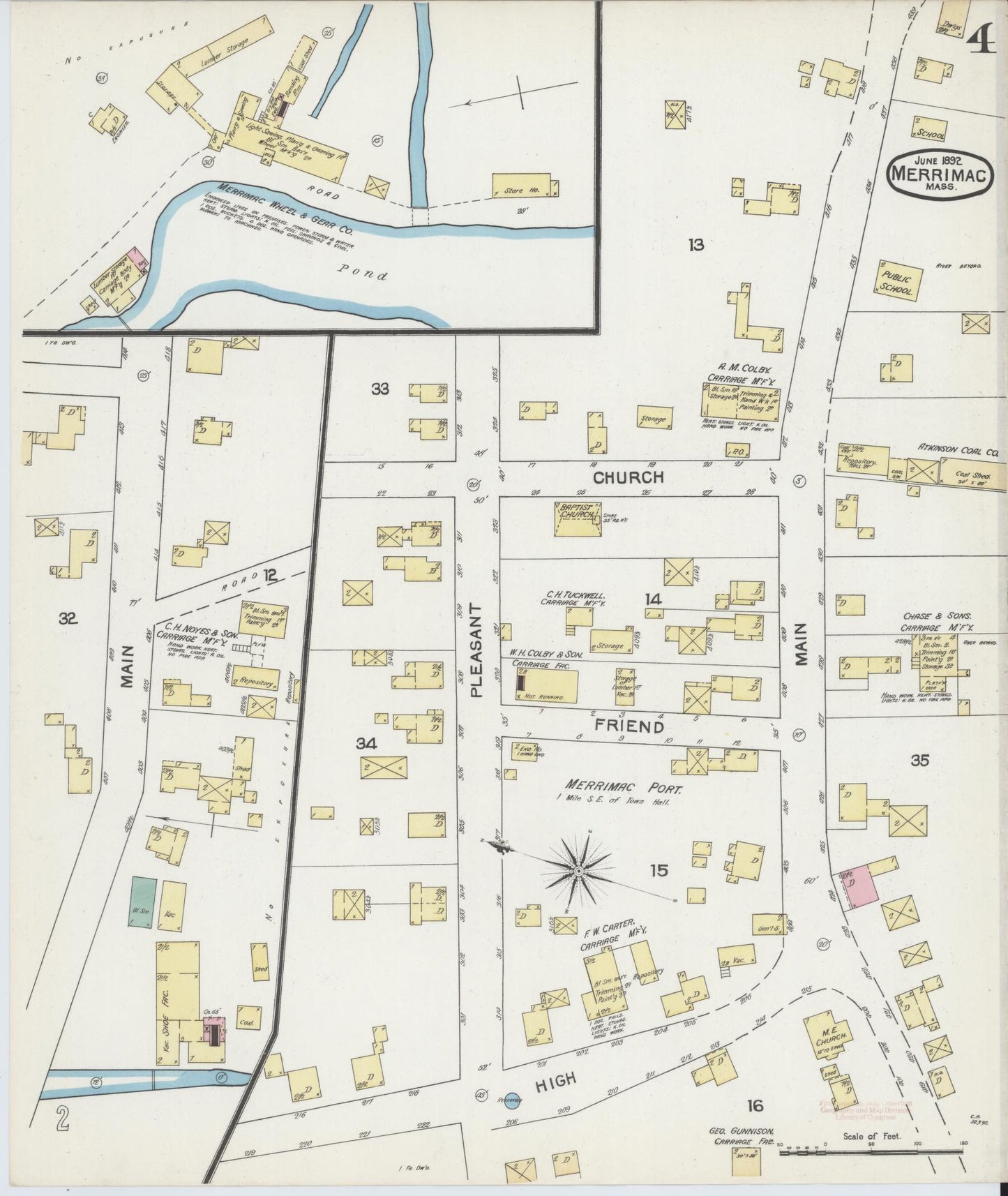 Sanborn Fire Insurance Map from Merrimac, Essex County, Massachusetts (1892), Sheet #0004 - Historic Sanborn Fire Insurance Map Print, vintage old map wall art, antique decor, genealogy gift, Massachusetts Massachusetts map