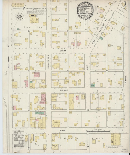 Sanborn Fire Insurance Map from Crothersville, Jackson County, Indiana (1895), Sheet #0001 - Historic Sanborn Fire Insurance Map Print, vintage old map wall art, antique decor, genealogy gift, Indiana Indiana map