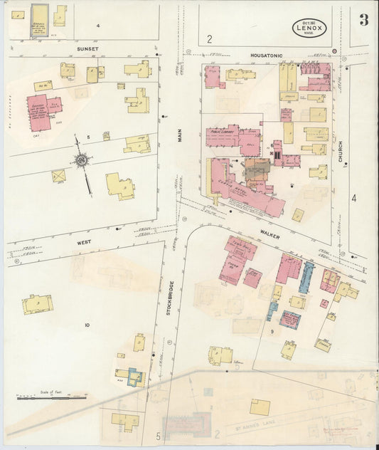 Sanborn Fire Insurance Map from Lenox, Berkshire County, Massachusetts (1939), Sheet #0003 - Historic Sanborn Fire Insurance Map Print, vintage old map wall art, antique decor, genealogy gift, Massachusetts Massachusetts map